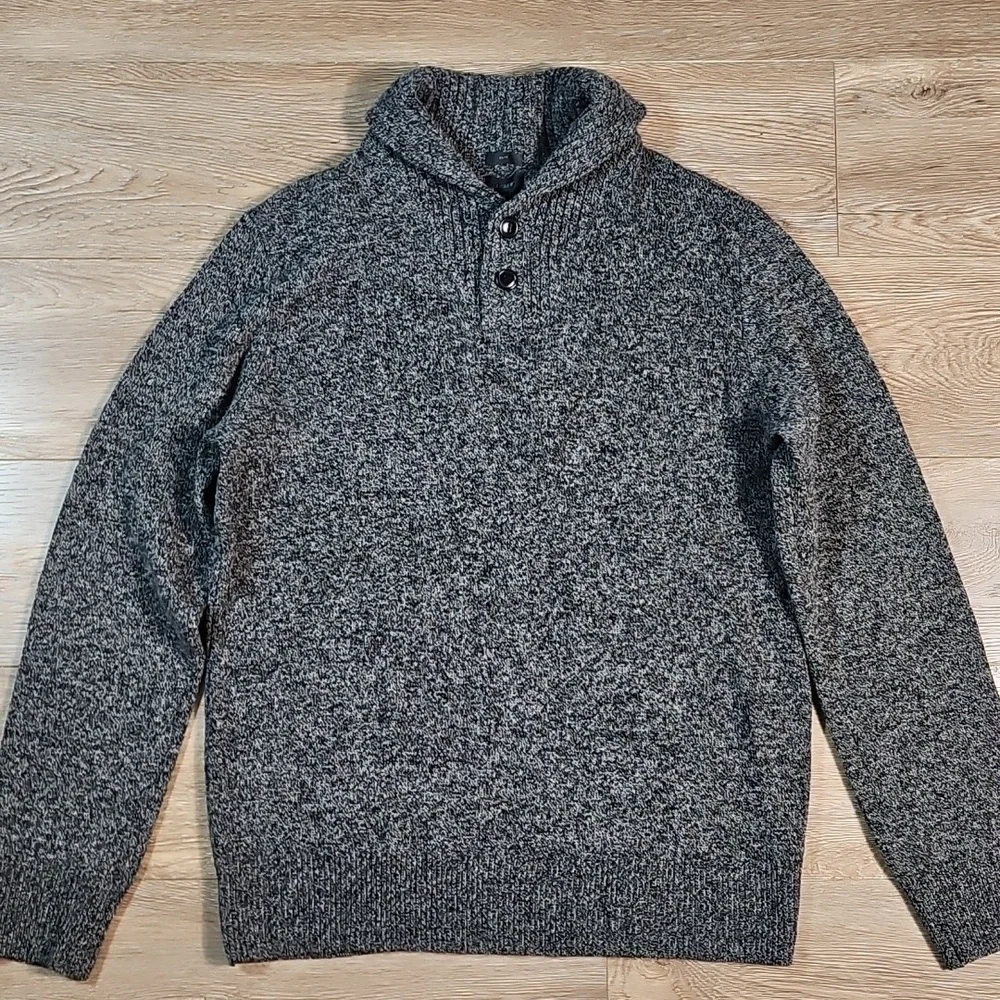 J. Crew 100% Lamb's Wool Charcoal Marled Knit Shawl Collar Slim Fit Sweater